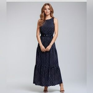 Polka Dot Sleeveless Ruffle Hem A-line Dress